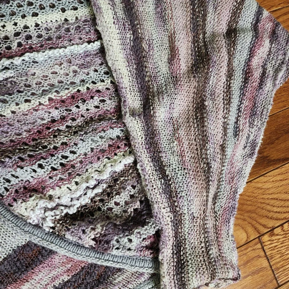 Free People Boho Cardigan Sweater Purple‎ Striped Cotton Linen Dolman Open Knit
